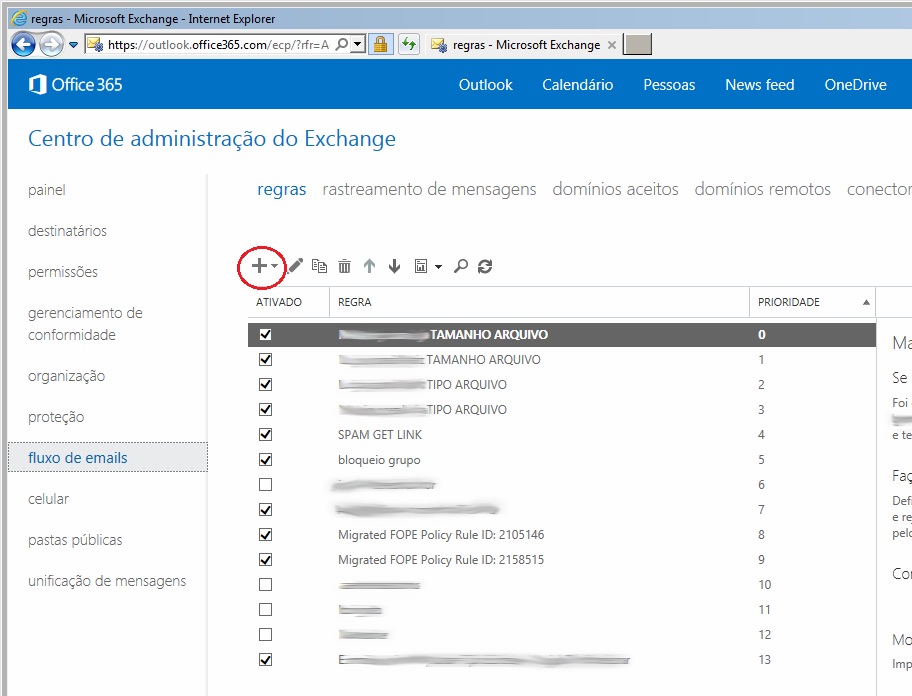 Figura 13: Listagem de Regras para Fluxo de e-mails