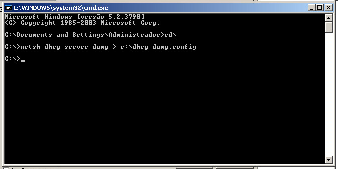 Figura 3: Comando para exportar dados do DHCP