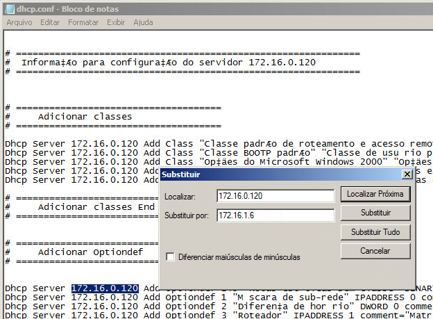 Figura 5: Alterando o arquivo de Dump do DHCP