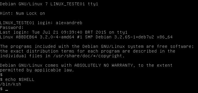 Usuário conectado e utilizando um shell diferente