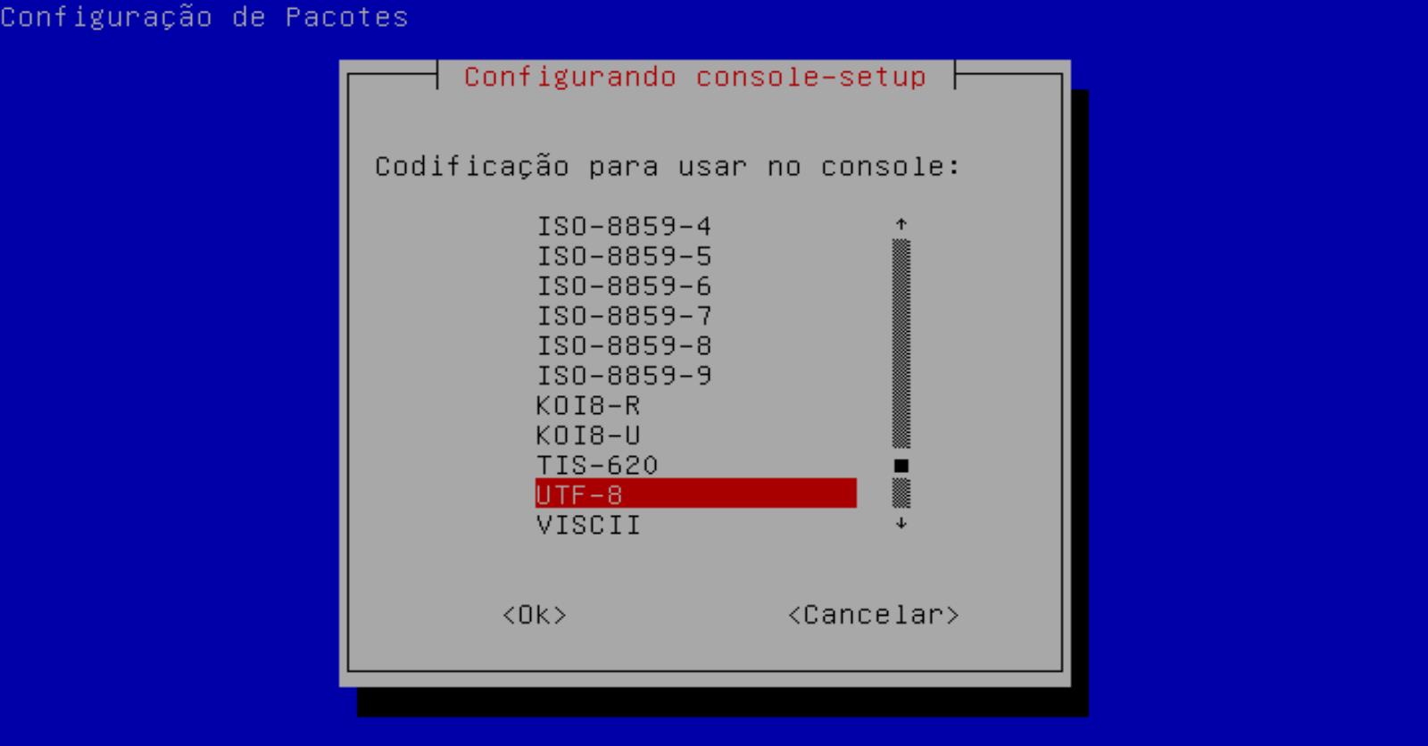 Primeira tela vista executando dpkg reconfigure console-setup