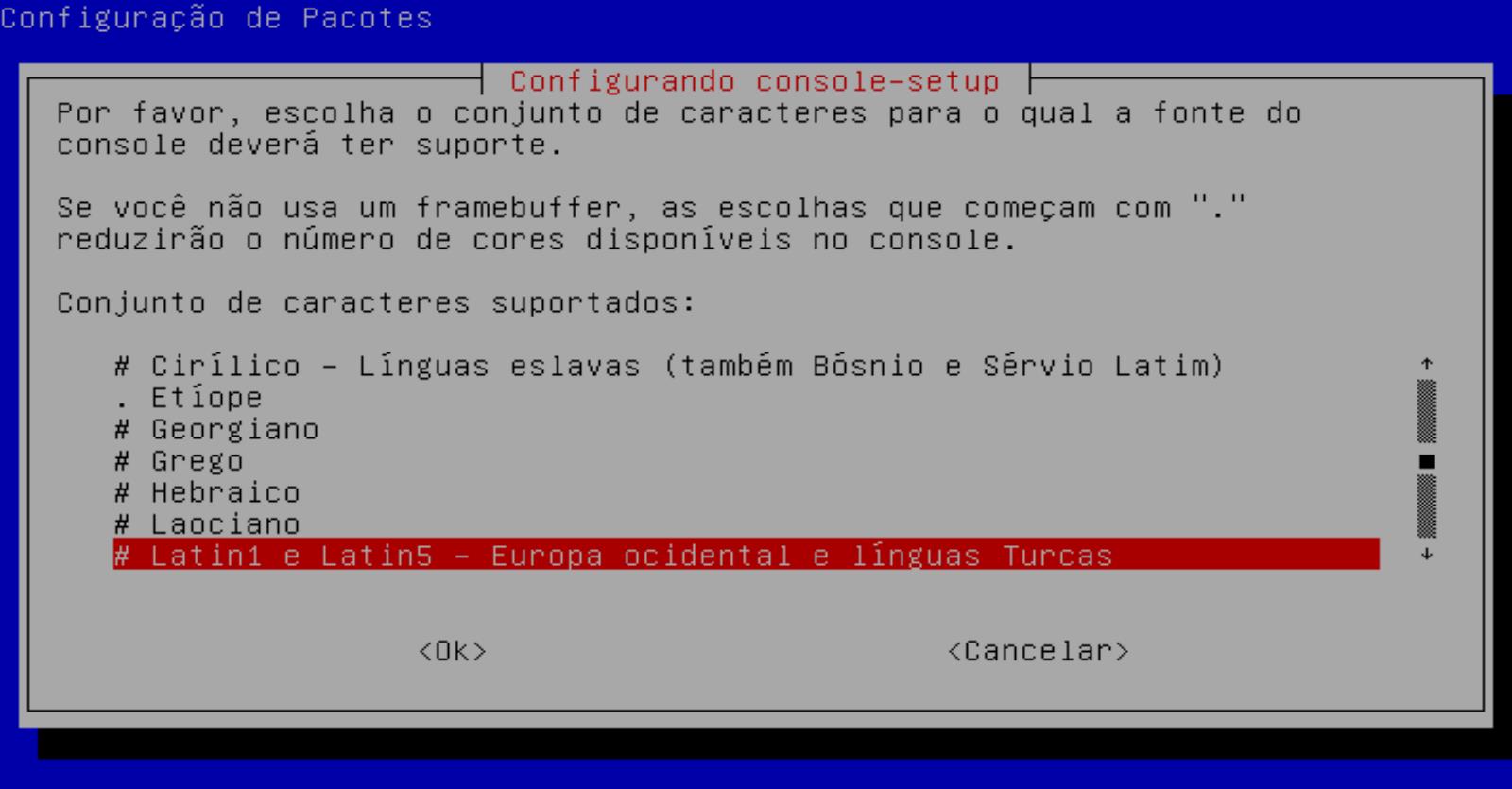 Segunda tela vista executando dpkg reconfigure console-setup