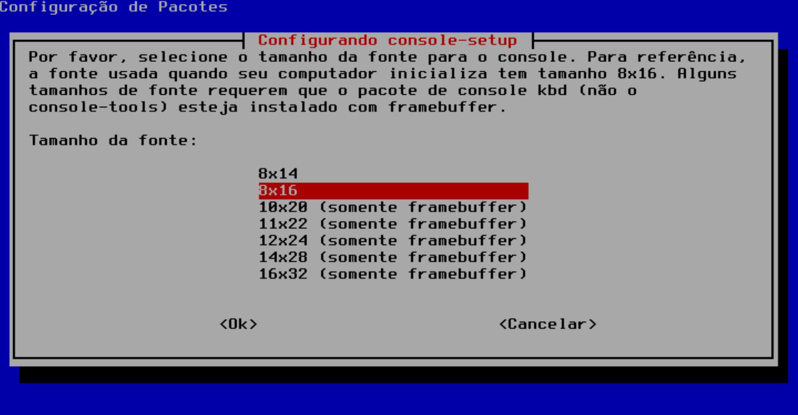 Quarta tela vista executando dpkg reconfigure console-setup