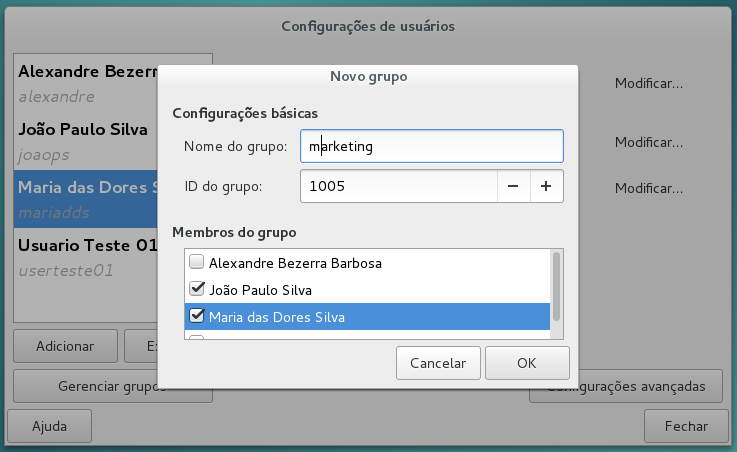 Adicionar grupo Marketing