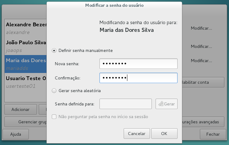 Definir senha para Maria
