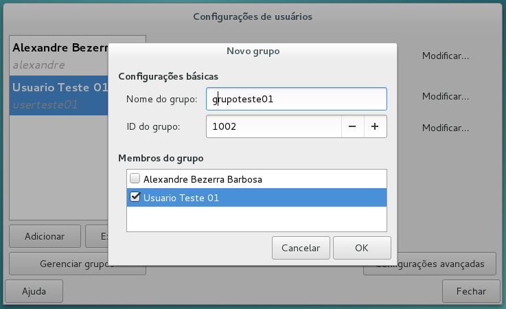 Criando novo grupo