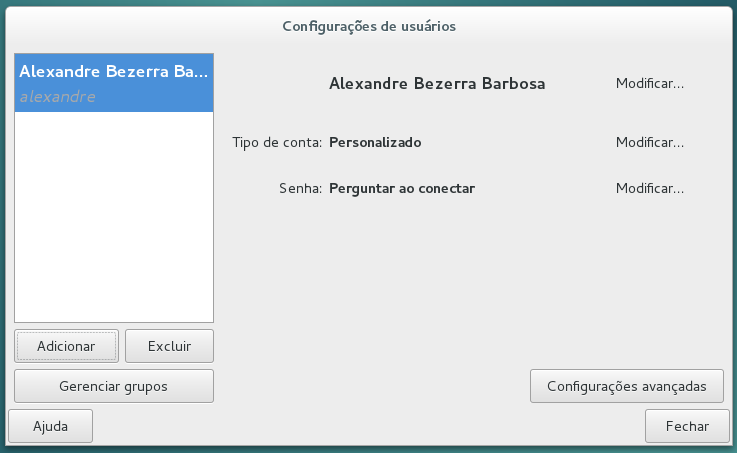 Configurações de Usuários