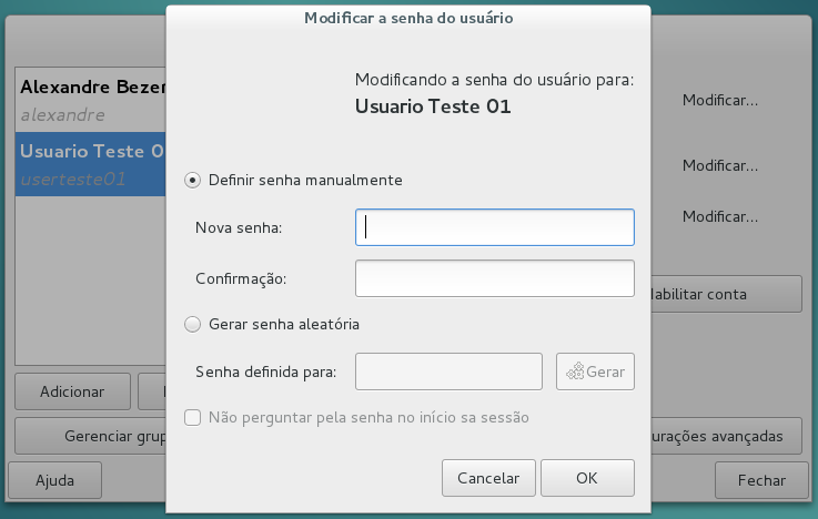 Definir senha para novo usuário