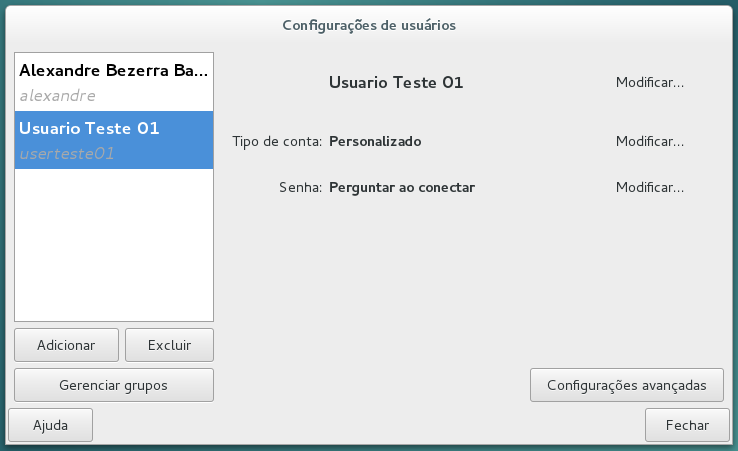 Usuário novo criado com Êxito