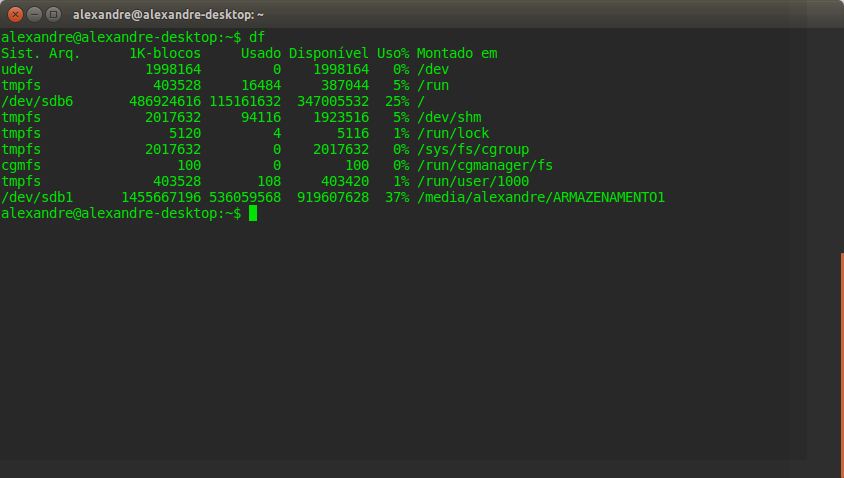 Comando df no ubuntu