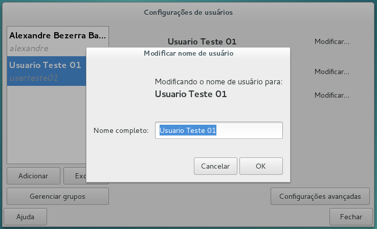 Modificar usuário: nome