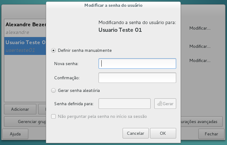 Modificar usuário: senha