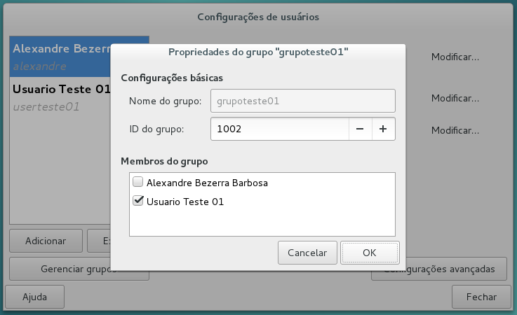Exibindo propriedades do grupo