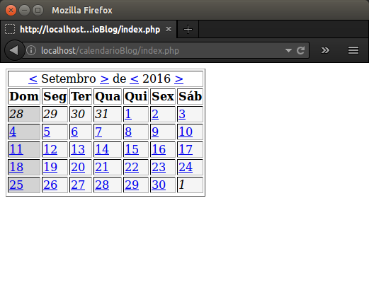 Artigo classe PHP para calendário: Exibindo na tela