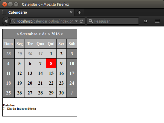 Artigo classe PHP para calendário: Exibindo na tela com estilo