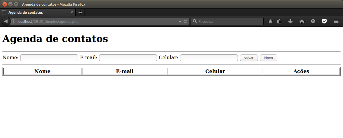 Artigo sobre CRUD em PHP: Desenhando a listagem de registros - cabeçalho