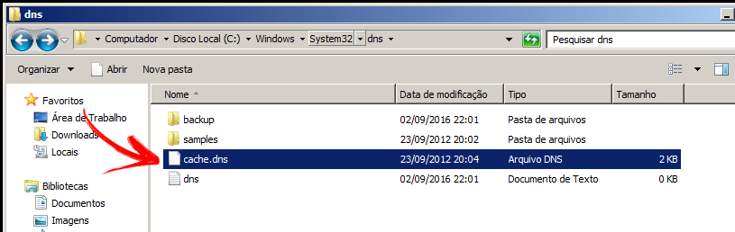 Arquivos do DNS no disco