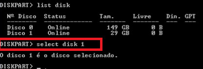 Diskpart: Selecionando Unidade