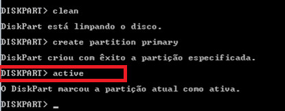 DIskpart: Ativando partição