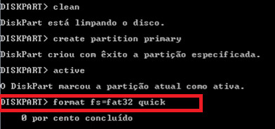 Diskpart: Formatando a nova partição criada