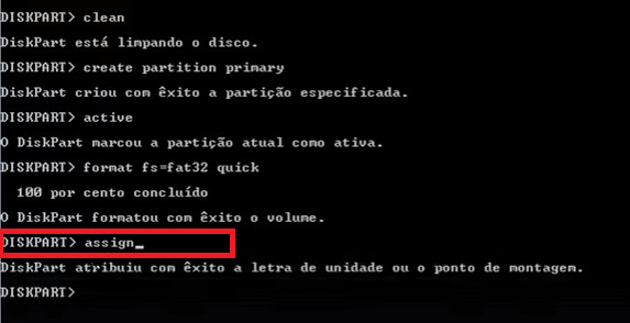 Diskpart: Atribuindo uma letra a nova partição formatada