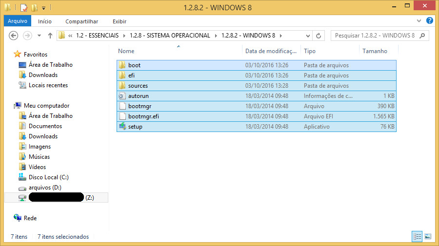 Copiando os arquivos de instalação do Windows