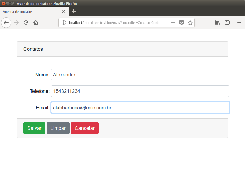 Adicionando novo registro - CRUD MVC