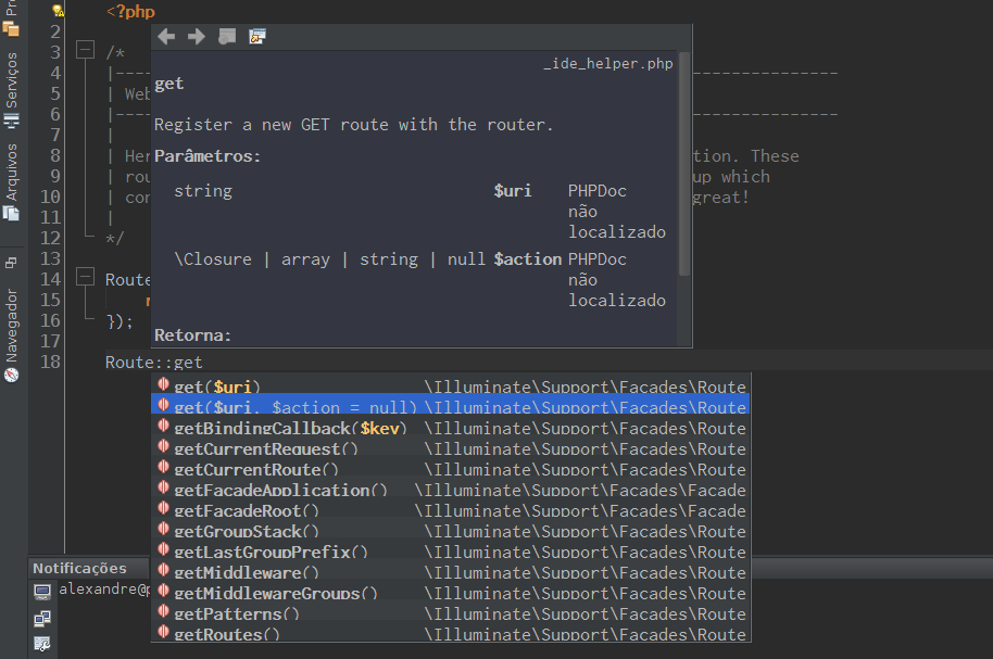 Helper do Laravel em Ação no Netbeans