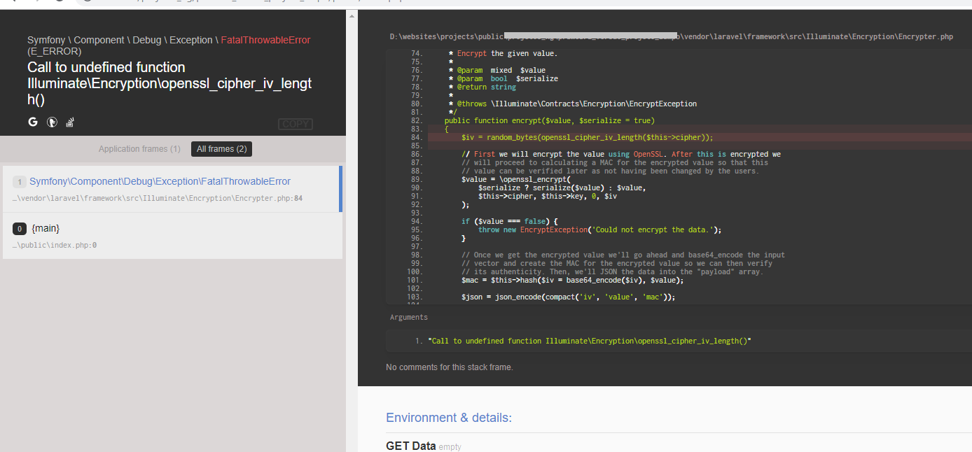 Mensagem de erro Laravel 7.3.6 e Apache 2.4.39 VC15
